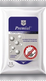 Салфетки влаж антибакт Серебр защита 15шт Premial