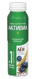 Йогурт АктиБио Черника-5Зл-Сем Льна 1.6% 260г бут