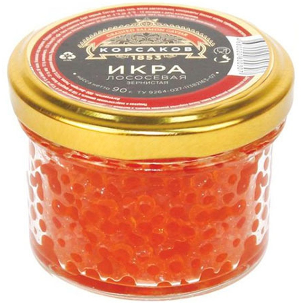 Красная икра вкусы. Икра Корсаков 1853 90г. Икра лососевая Корсаков 1853 230г. Икра лососевая 230г Корсаков. Икра лососевая зерненая 100г "Корсаков 1853" ст/б.