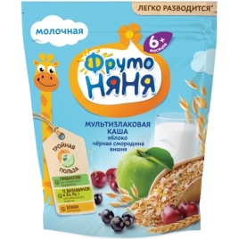Каша молочная мультизлак ябл-чёрн смор/вишн 200г пауч ФрутоНяня