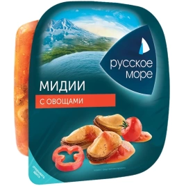Салат из мяса мидии чилий вар с овощ 150г  Русское море 