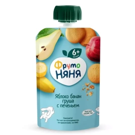 Пюре Яблоко/банан/груша/печенье 90г пауч