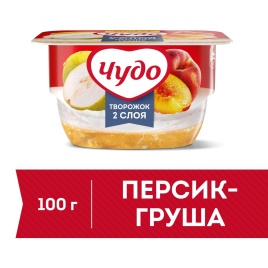 Десерт творож Чудо мусс персик-груша 4.2% 100г