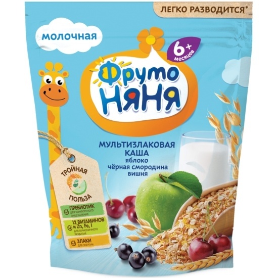 Каша молочная мультизлак ябл-чёрн смор/вишн 200г пауч ФрутоНяня фото 1