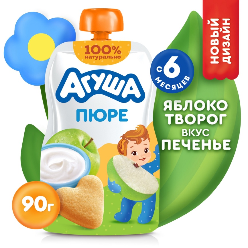 Пюре Яблоко-твор-печенье 90г пауч-пак Агуша фото 1