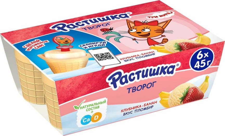 Растишка творог Клубн-Банан-Пломбир 3.5% 6*45г мультипак фото 1