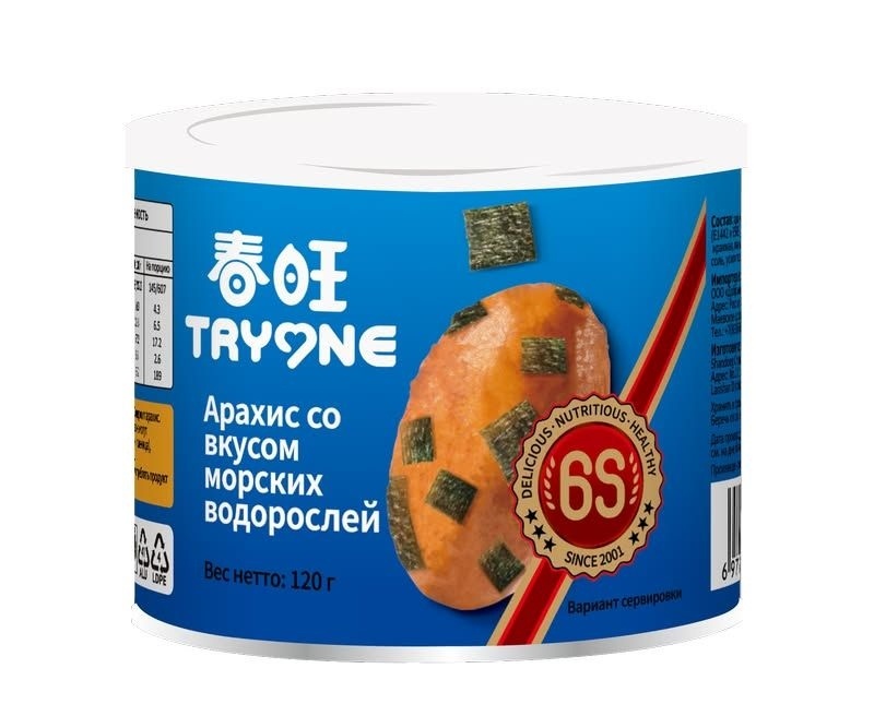 Арахис жареный Морские водоросли Tryone 120г ж/б фото 1