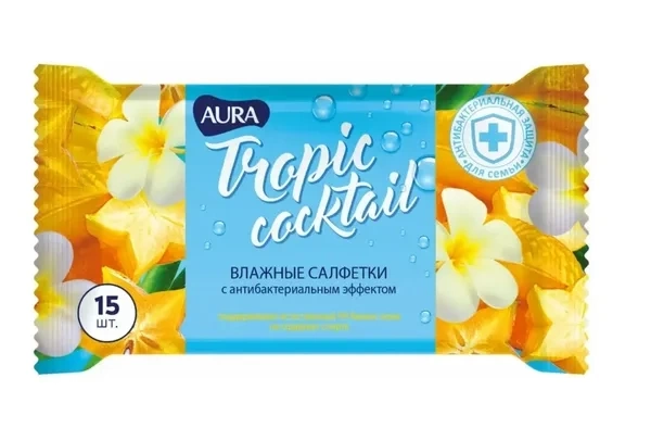 Салфетки влаж освеж Tropic Cocktail 15шт AURA фото 1