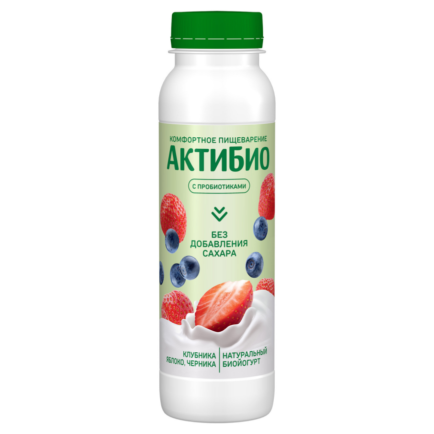 Йогурт АктиБио Ябл-Клубн-Черника б/с 1.5% 260г бут фото 1