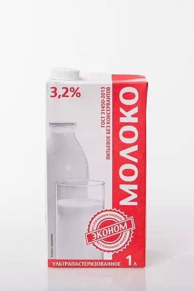 Молоко ультрапастериз Эконом 3.2% 1.0кг т/п фото 1