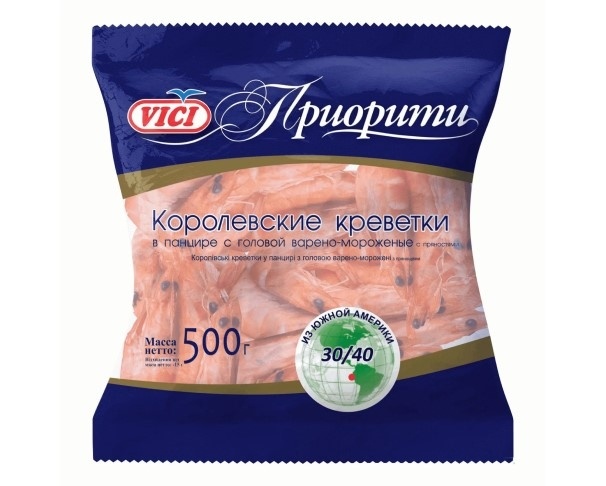Королевские креветки в панцире в/м 30/40 500г Vici фото 1